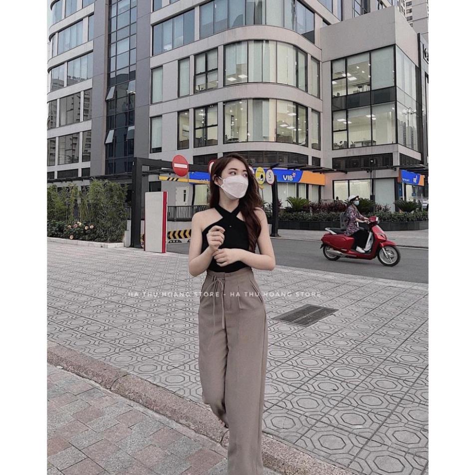 Quần ống rộng nữ thắt dây chất ruby cao cấp. Quần ống rộng nữ đai dây nơ cách điệu /hà ruby thái nguyên T1 / pishop