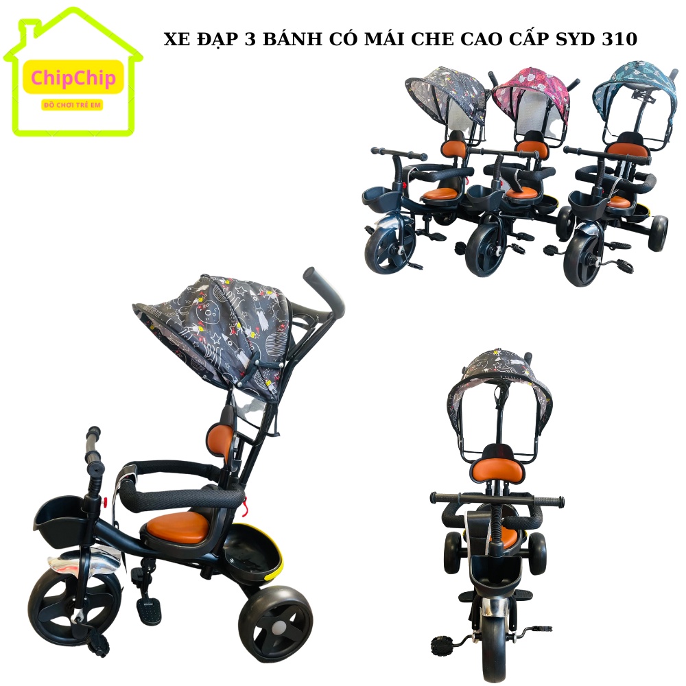 Xe đẩy 3 bánh cho bé có mái che, có cần đẩy chắc khoẻ phù hợp cho bé từ 1-5 tuổi, mã SYD 310