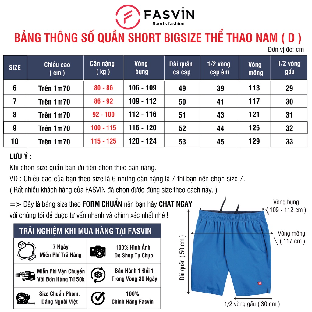 Quần Đùi Nam BIG SIZE  FASVIN Từ 80 Đến 120KG Vải Gió Đẹp Hàng Nhà Máy Dùng Khi Thể Thao Hay Mặc Nhà D22173.HN