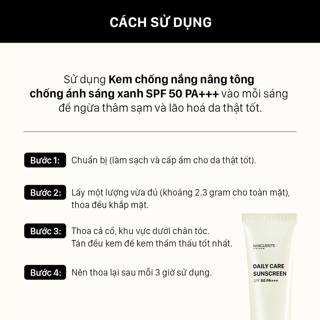 Kem chống nắng nâng tông chống ánh sáng xanh Narguerite SPF 50 PA+++ 30ml