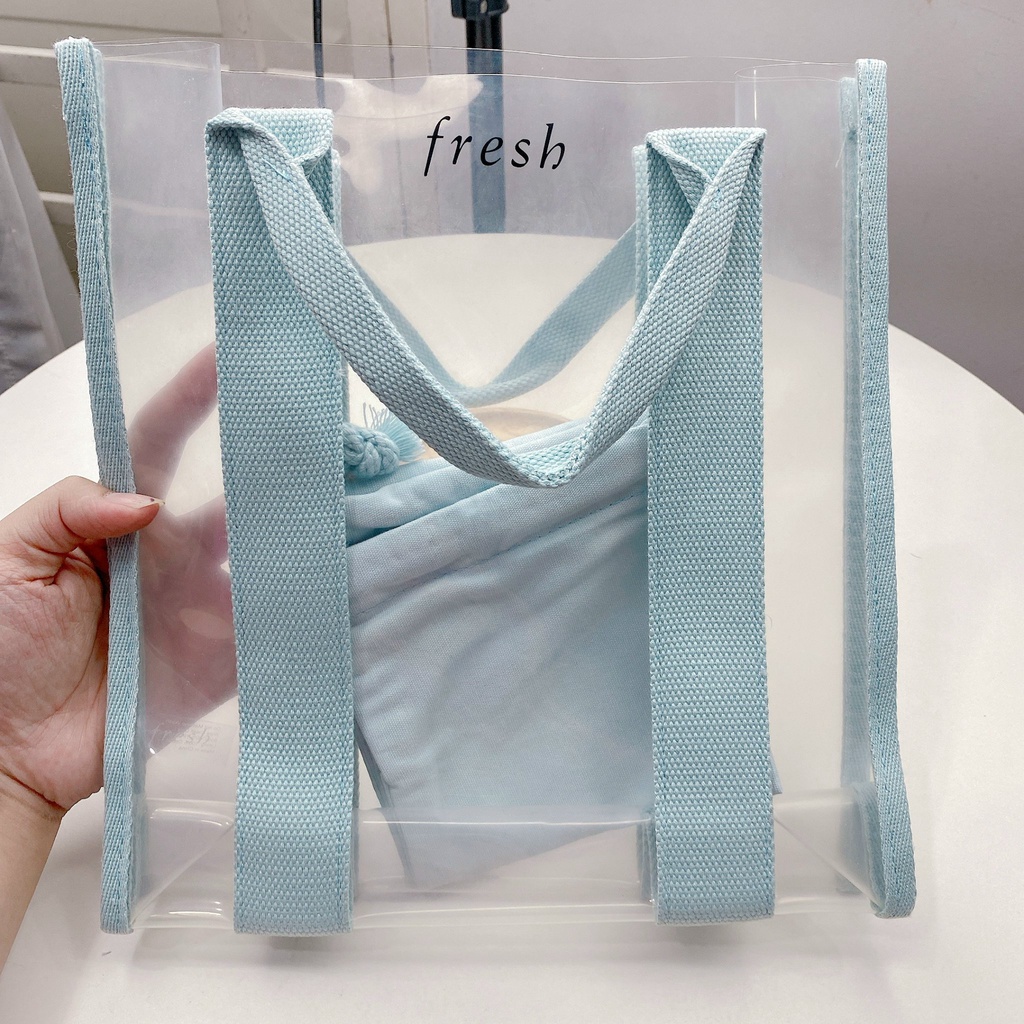 Set 2 Túi Tote FRESH Trong Suốt Phối Viền Xanh