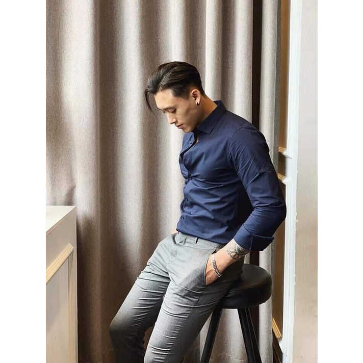 SƠ MI NAM MÀU XANH NHẠT dáng ôm chất đẹp, hàng VNXK