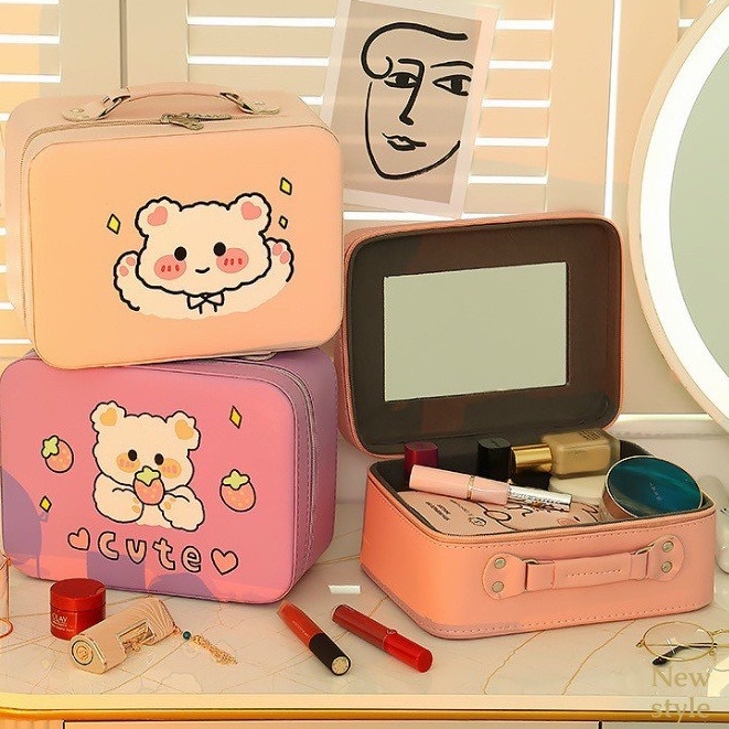 Cốp Đựng Mỹ Phẩm, Túi Đựng Kèm Gương Cỡ Lớn Thiết Kế Hình Vali Dễ Thương Cho Nữ