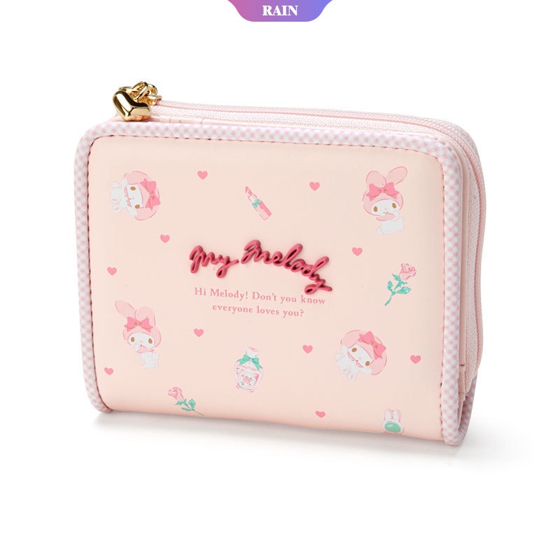 Sanrio Ví Da Pu Gập Có Khóa Kéo Đựng Tiền Xu In Hình Anime Hello Kitty My Melody Kuromi Cinnamoroll Đáng Yêu Cho Nữ [RAIN]