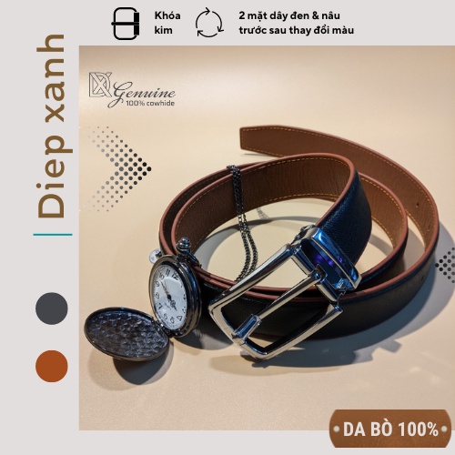 Thắt lưng nam da bò Taiga 3 lớp dùng được 2 mặt, dây lưng nam cao cấp, dây nịt da thật mặt khoá kim chống xước