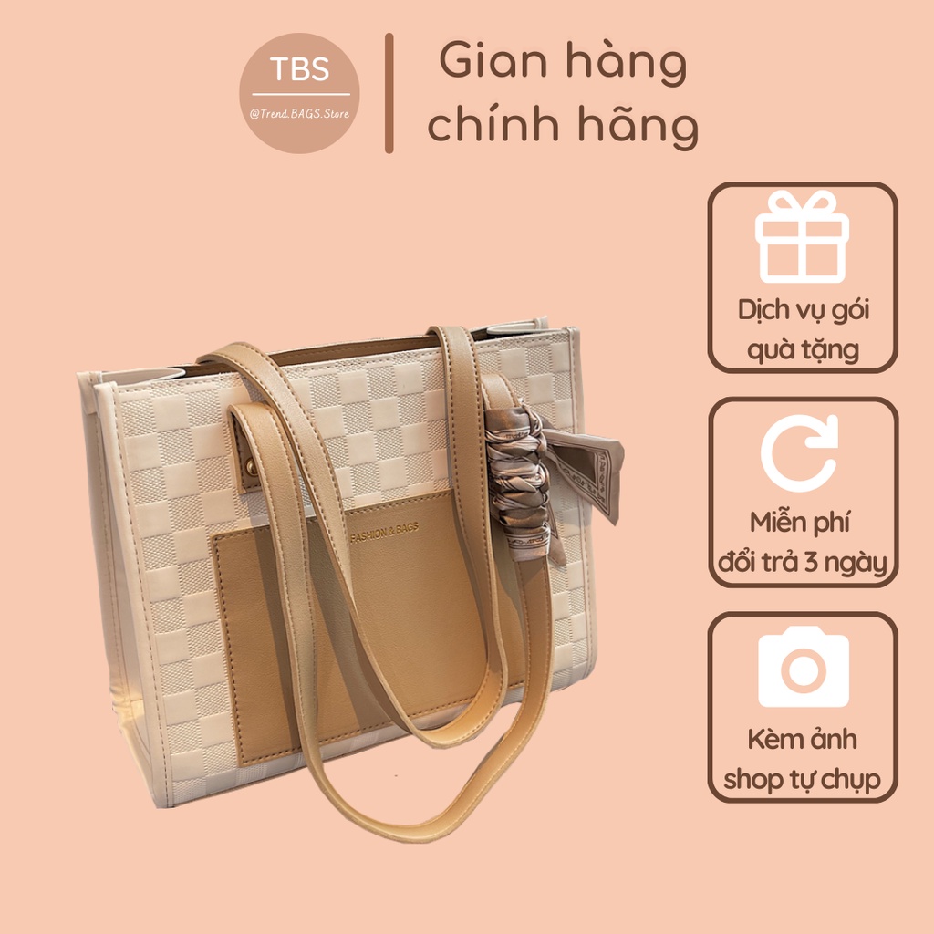 Túi đeo vai (tặng kèm khăn nơ) vân vuông - Hàng loại 1 - TB.Store DV127 28x23x11 cm