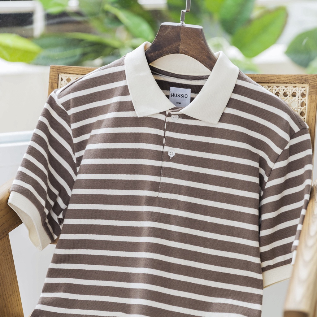 Áo Polo nam tay ngắn BROWN STRIPED vải Cotton Single sọc trẻ trung, năng động, chuẩn form - HUSSIO