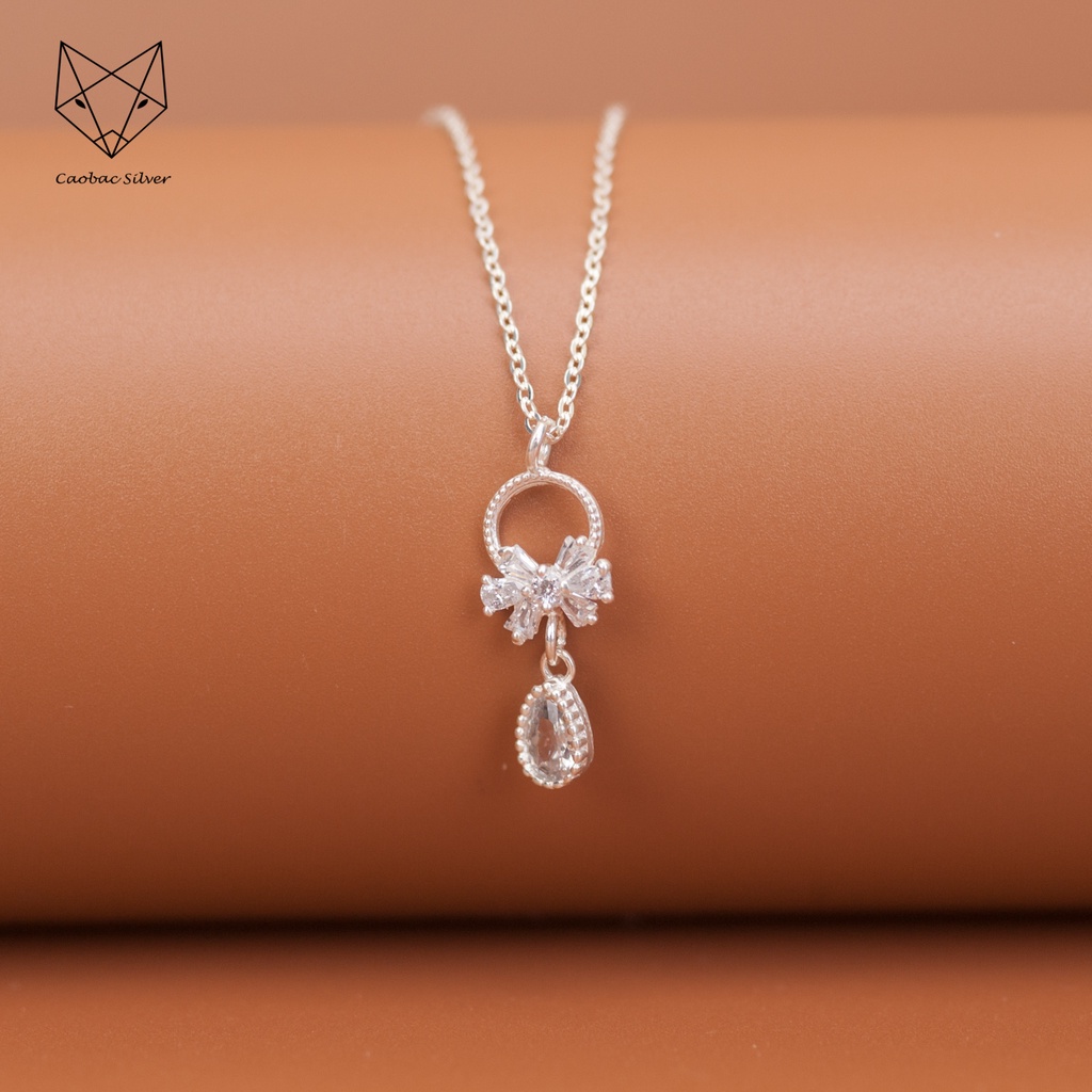 Dây Chuyền Bạc Ta Cao Cấp CaoBac Silver  Thiết Kế Hoạ Tiết Hình Nơ Đá Rơi Nhẹ Nhàng, Thanh Lịch Dành Cho Bạn Gái