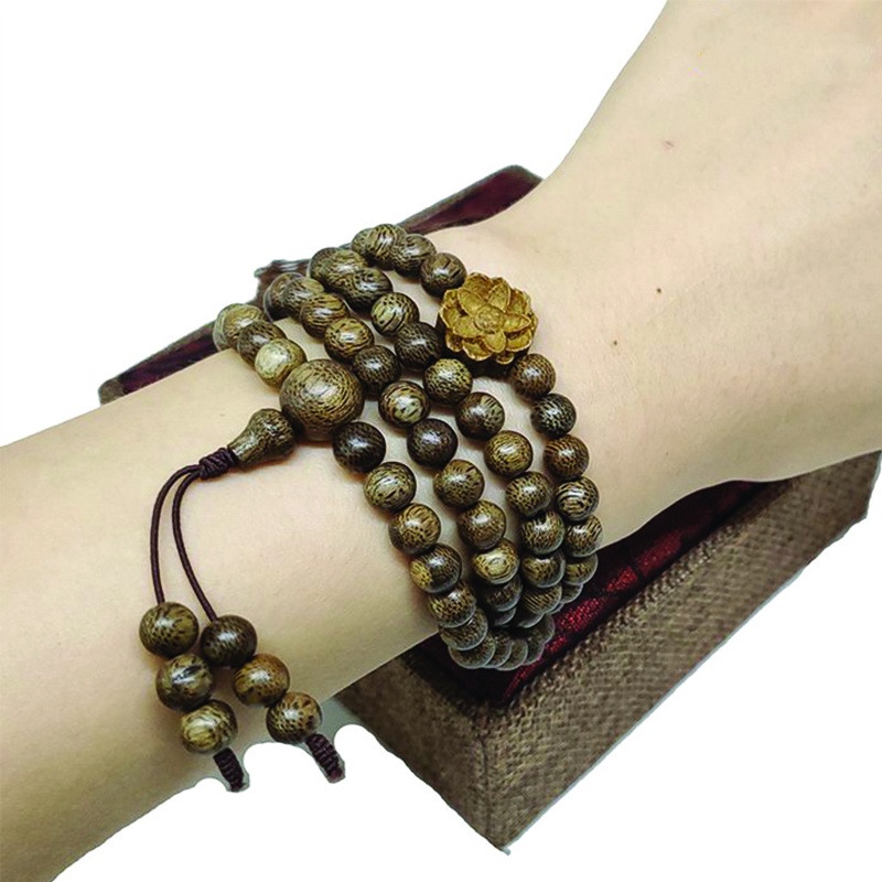 Vòng Trầm Hương 108 Hạt 6 Ly Mix Sen Trần Sánh Và Bi Vàng  Chuỗi Tràng Đeo Tay