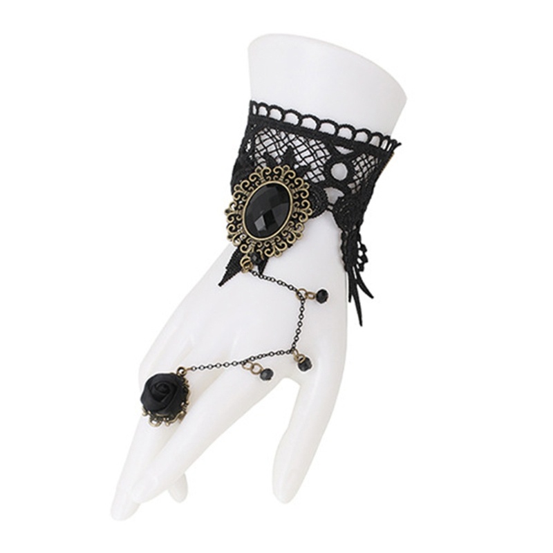 Vòng Đeo Tay Ren Màu Đen Kèm Nhẫn Phong Cách Âu Mỹ Cổ Điển Thời Trang