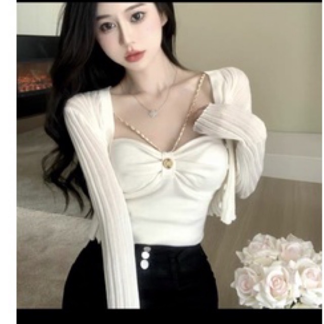 Set Áo 2 Dây Xích Đan Vải Yếm Kèm Khoác alohashop91