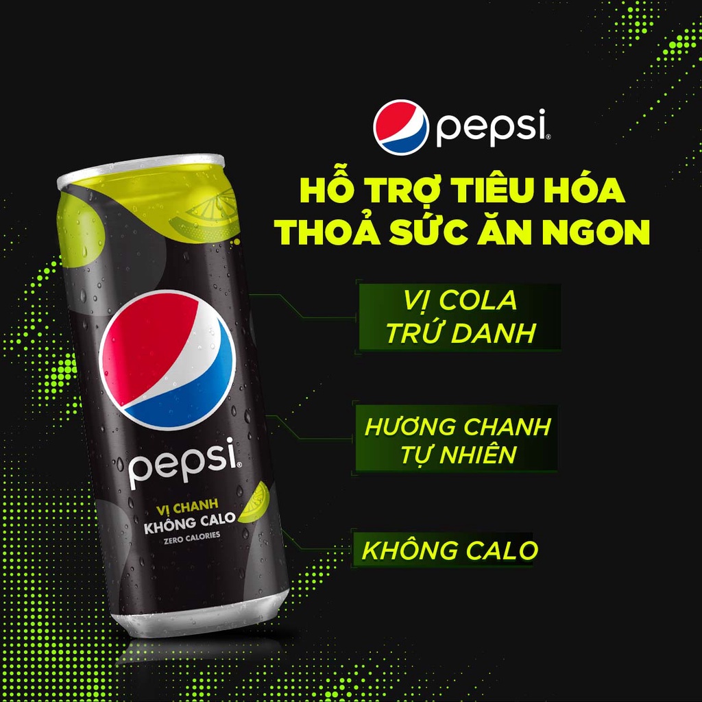 [MUA KÈM DEAL SỐC]Thùng 24 Lon Nước Uống Có Gaz Pepsi Vị Chanh Không Calo (320ml/lon)