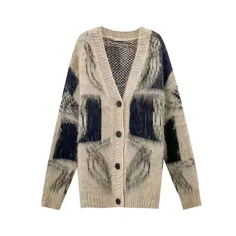 Jiashucheng Áo Khoác Cardigan Dệt Kim Cổ Chữ V Phong Cách Retro Cao Cấp