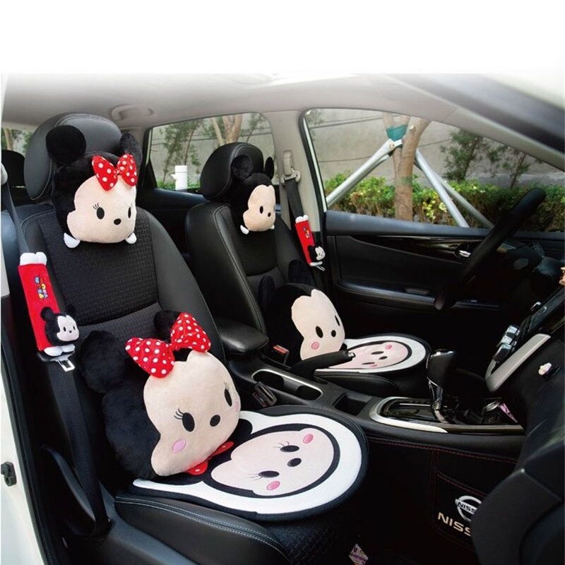 Combo Gối Tựa Đầu Tựa Lưng Kiểu Dáng Hoạt Hình Mickey Và Minnie Disney Đáng Yêu Cho Xe Hơi