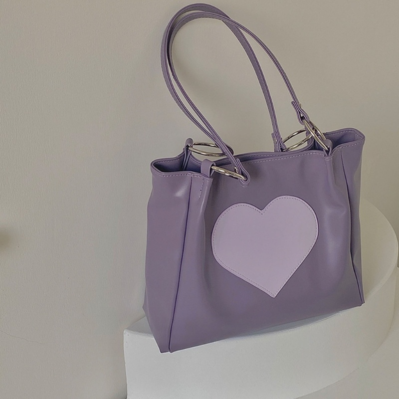 Túi Tote Đeo Vai / Xách Tay Bằng Da PU Sức Chứa Lớn Hình Trái Tim Dễ Thương Có Tay Cầm Thời Trang Thu Đông Cho Nữ