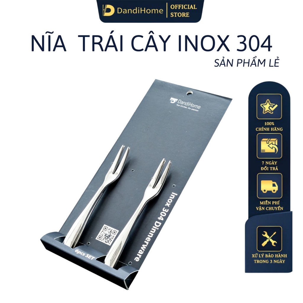 Nĩa DandiHome ăn trái cây, hoa quả, ốc, bánh kem inox 304 cao cấp - Sản phẩm lẻ 1 cái