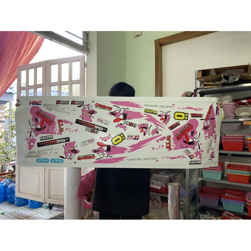 DECAL PVC 5 LỚP CHẤT LƯỢNG CAO Tem rời honda Vario 150 hoạt hình chó nhút nhát dán xe trắng