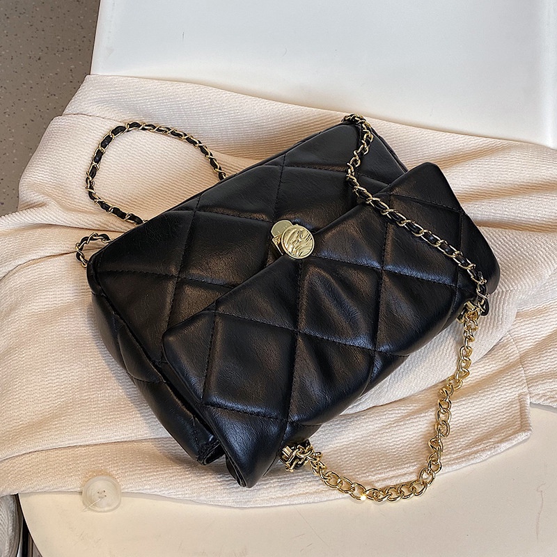 IELGY Túi Đeo Chéo Hình Vuông Nhỏ Màu Nâu Đính Kim Cương Giả Dễ Phối Đồ Thời Trang Cho Nữ