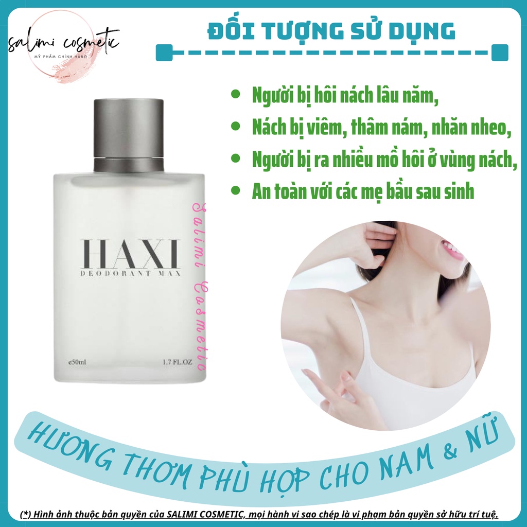 Xịt Hôi Nách HAXI - Hỗ Trợ Trị Hôi Nách, Ra Mồ Hôi Nách, Không Gây Ố Vàng Trên Áo | Dung Tích 50ml