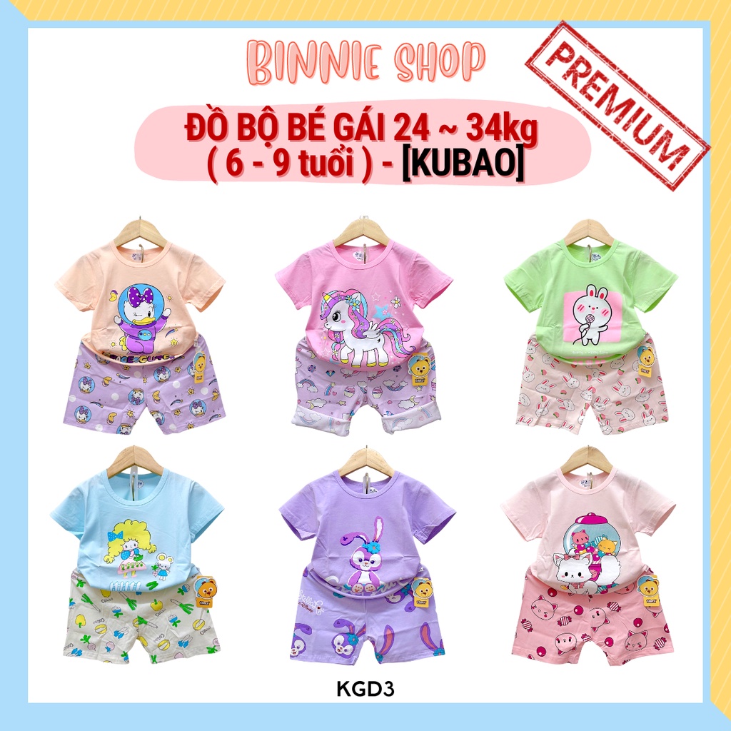 Set quần áo tay ngắn bé gái 24-34kg (6-9 tuổi) chất thun cotton xuất hàn mịn mát Đồ bộ bé gái BINNIE SHOP KGD3