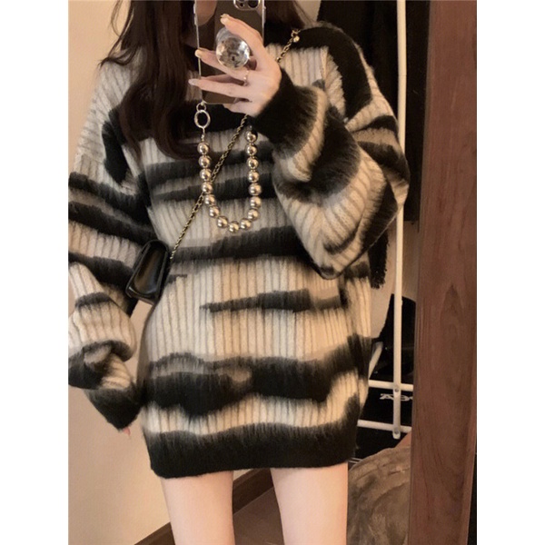 Áo Sweater Cổ Tròn Mềm Mại In Họa Tiết Ngựa Vằn Phong Cách Retro Hàn Quốc Cho Nữ