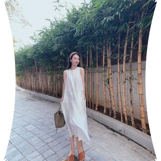 Váy midi voan chấm bi nổi xếp tầng sát nách 0vmd.01108