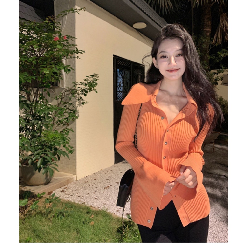 ZHELIHANGFEI Áo Khoác Cardigan Dệt Kim Tay Dài Dáng Ôm Gợi Cảm Cho Nữ