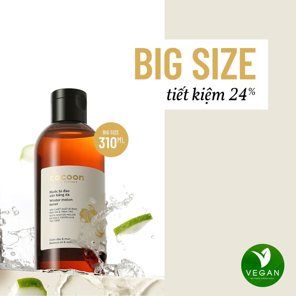 [BIG SIZE] Bộ 4 chăm sóc da mụn Cocoon Việt Nam chuyên sâu: Gel 310ml + Toner 310ml + Serum 70ml + Mặt nạ 100ml