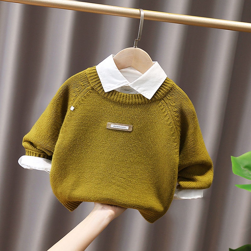 Áo Sweater Cổ Tròn Màu Trơn Mềm Mại Thời Trang Thu Đông 2022 Cho Bé Trai
