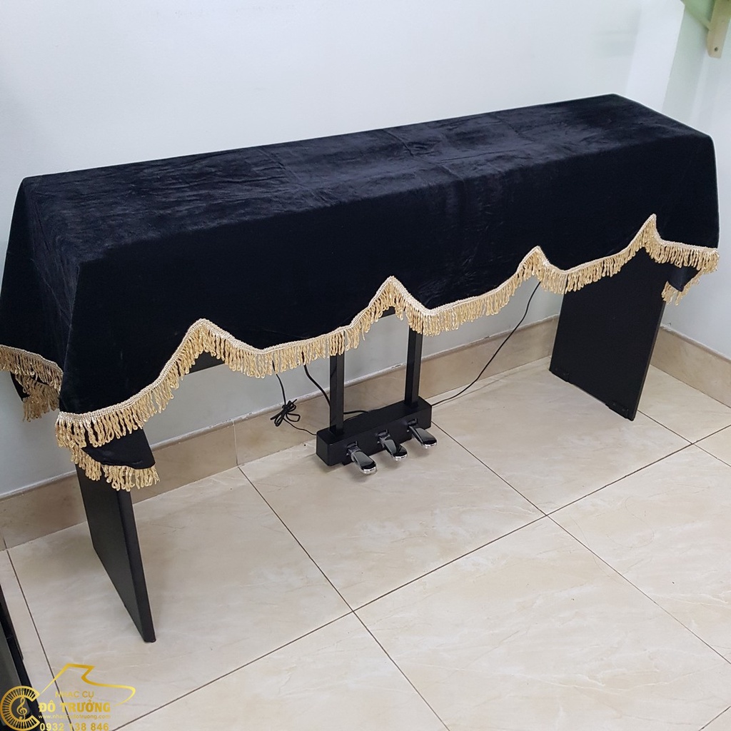 Khăn phủ đàn Piano điện nhung đen tua rua sang trọng