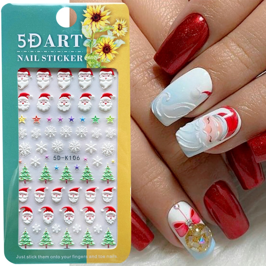Miếng dán trang trí móng tay nghệ thuật STZPRONAIL phong cách Giáng Sinh năm mới dập nổi 5D thời trang độc đáo