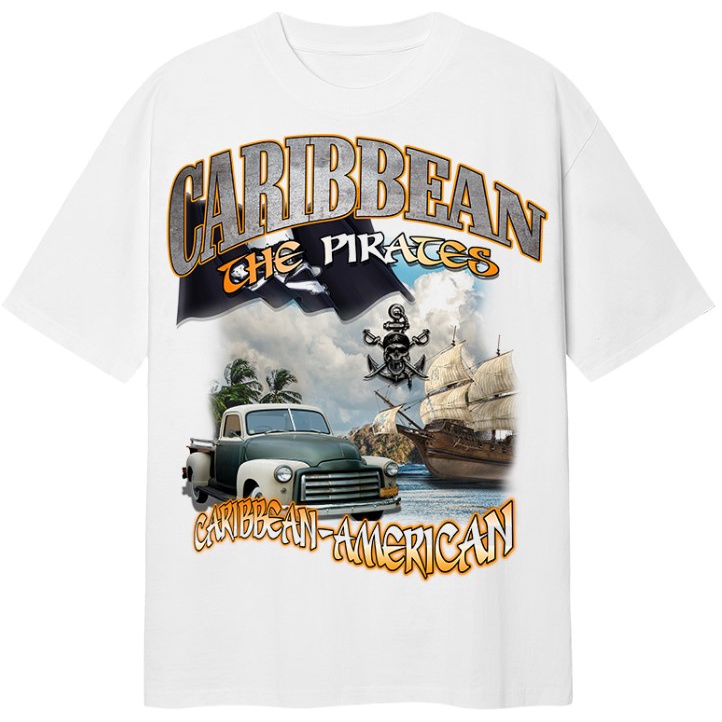 Áo Thun Caribbean Tay Lỡ Unisex - Đen/Trắng Cổ Tròn S-5XL - 100% Cotton co giãn 2 chiều, Áo thun Mỹ Form Rộng