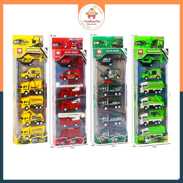 Đồ chơi bộ hộp sét 6 món ô tô máy bay chạy cót cho bé