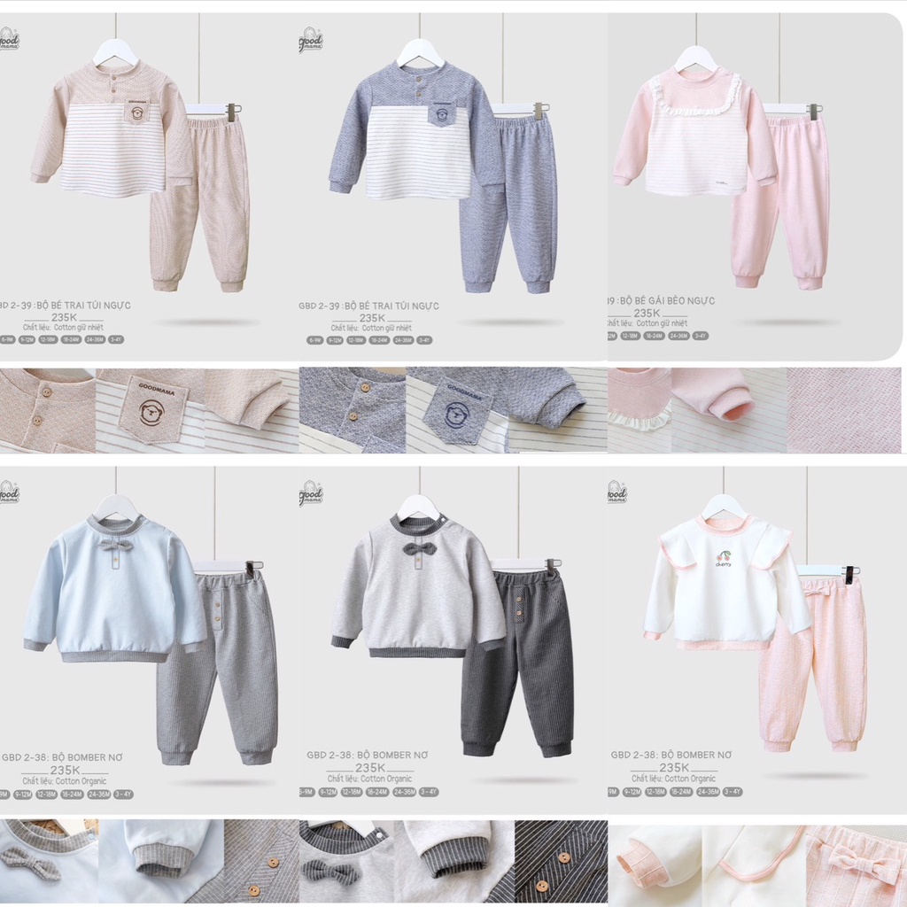 Bộ quần áo dài tay cho bé từ 6 tháng đến 3 tuổi