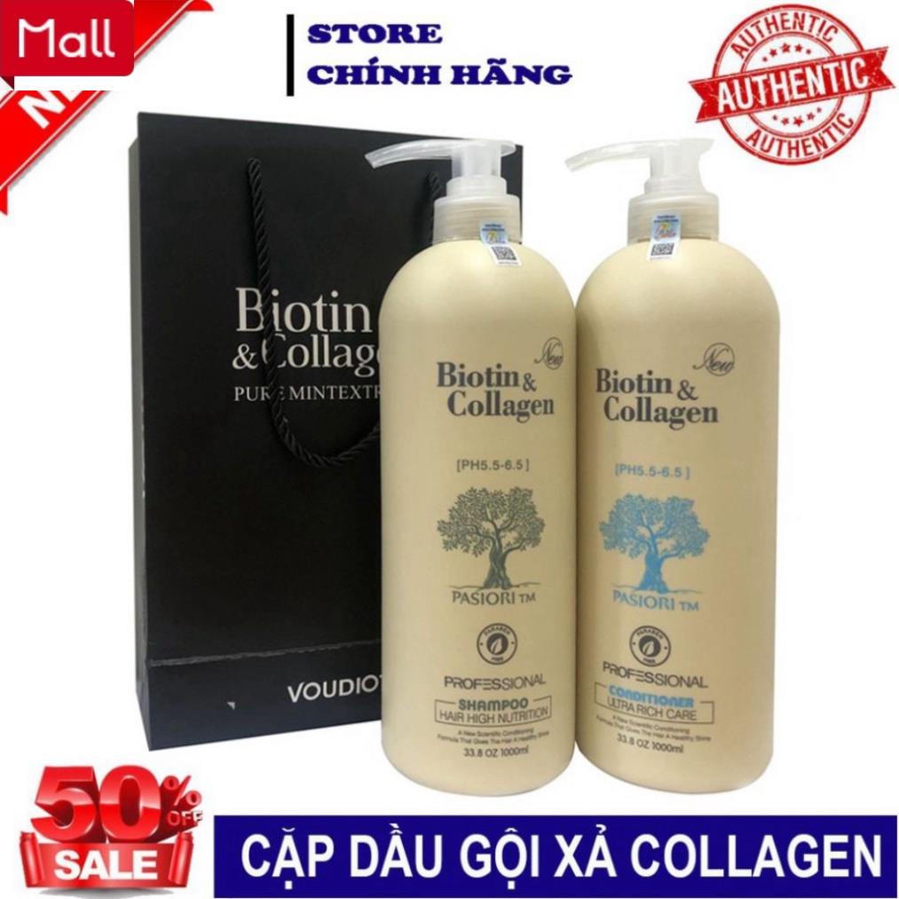 Biotin Collagen - Cặp Dầu Gội Biotin Collagen Trắng 1000ml | Biotin Collagen Giảm Rụng Tóc, Kích Mọc Tóc, Phục Hồi Tóc
