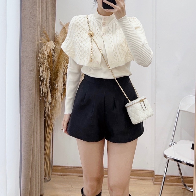 Set áo choàng len và áo len cổ tim body hàng quảng châu GNCM