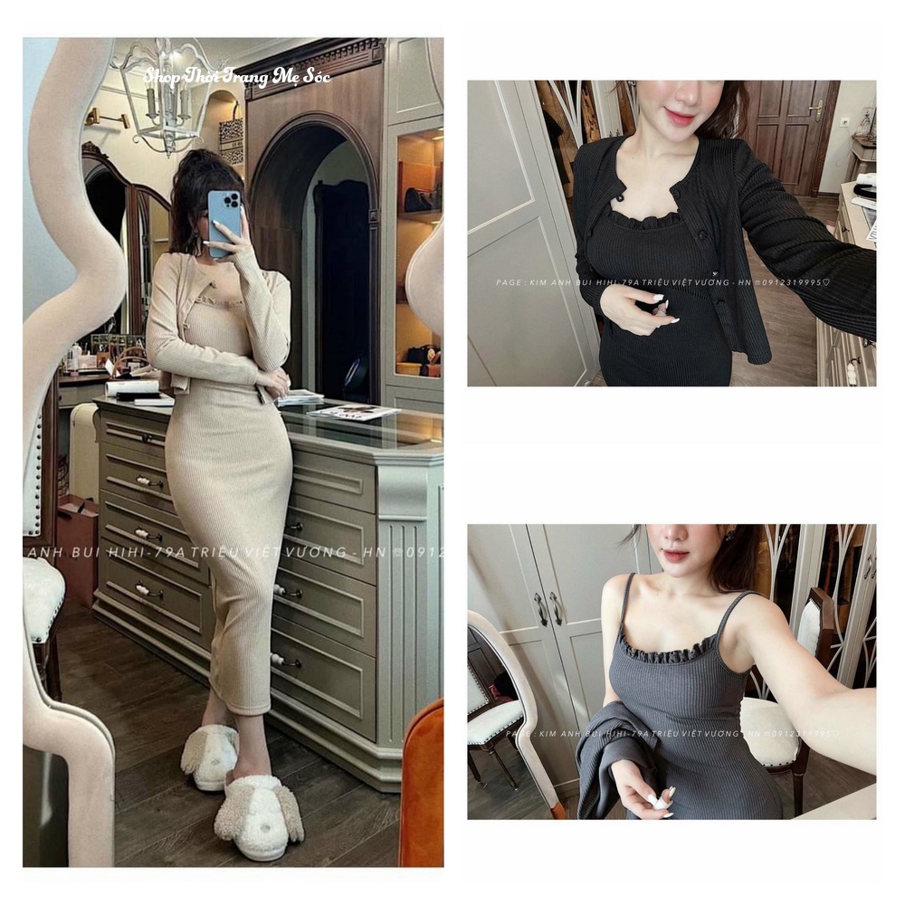 Set thu đông nữ váy và áo khoác chất liệu Len Tăm 40-55kg mẫu BEONGUC. Thiết kế đẹp, đường may kỹ. NH50