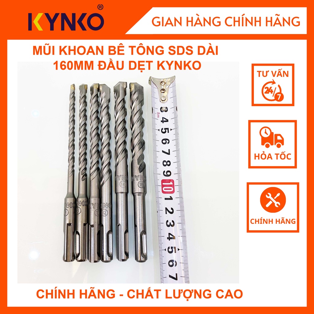 MŨI KHOAN BÊ TÔNG SDS ĐƯỜNG KÍNH PHI Ø6-16 DÀI 160MM ĐẦU DẸT KYNKO