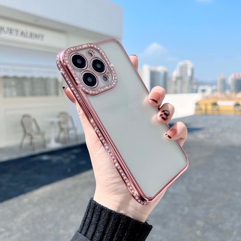Ốp lưng Meruyi viền màu đính đá camera gắn nhũ cho iPhone 14 Pro Max, 14 Pro, 14 Plus, 13 Pro max bảo vệ camera siêu nổi
