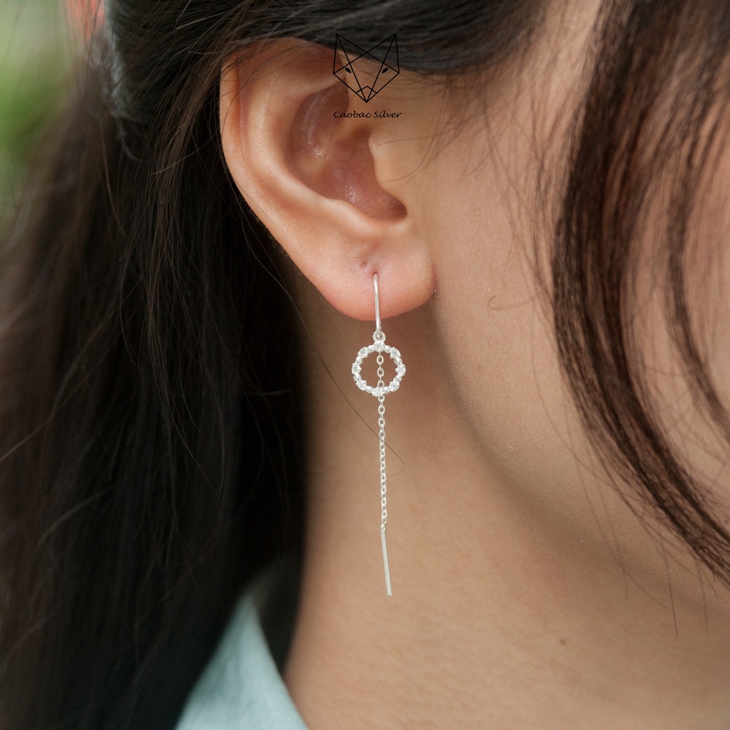 Khuyên Tai Bạc Ta Nữ CaoBac Silver Huyền Thoại Biển Xanh Thiết Kế Dây Rút Xinh Xắn Món Quà Dành Cho Bạn Gái