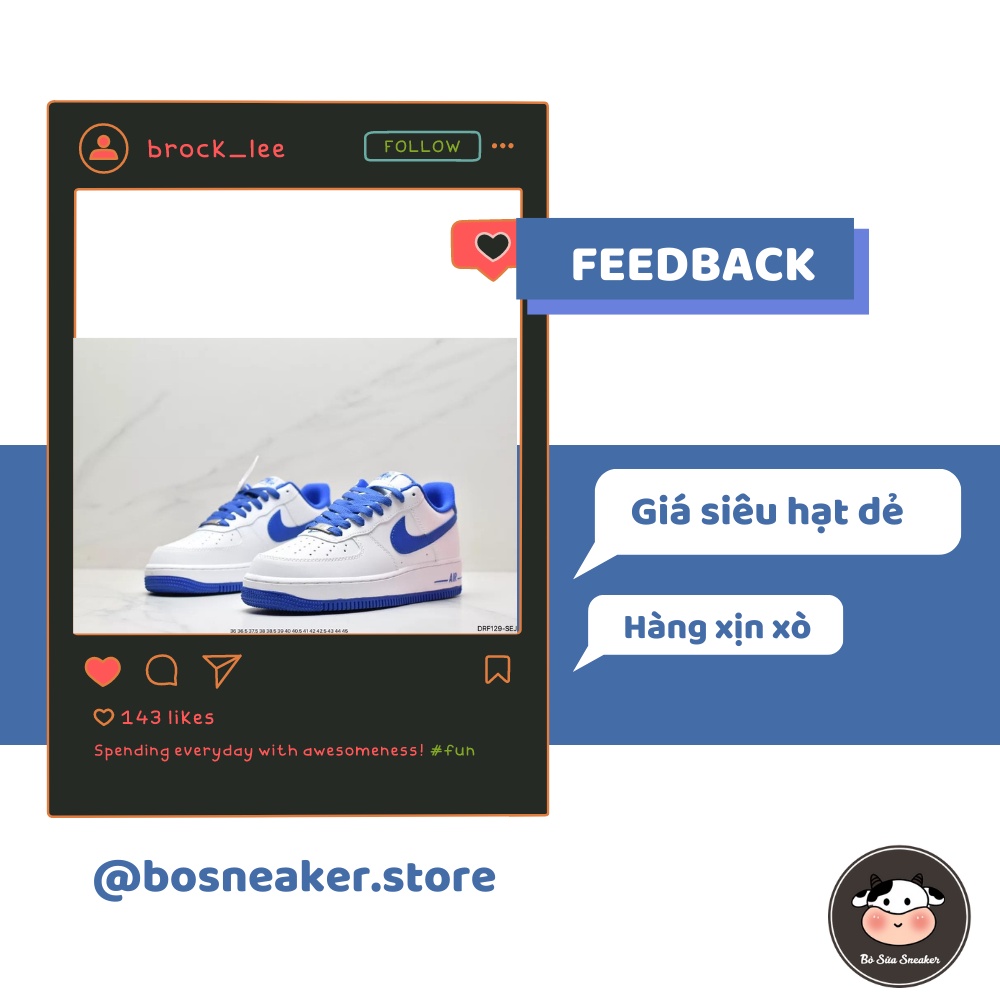 Giày sneaker thể thao af1 Trắng Xanh logo thêu xanh, giày Air Force nam nữ bản đẹp phong cách trẻ trung - Bò Sữa Shop