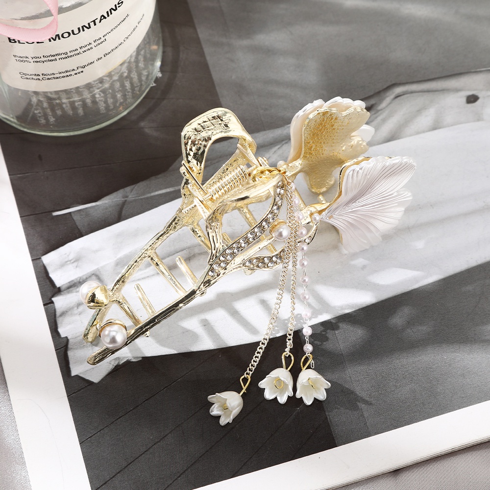 Kẹp Tóc Đính Đá Ngọc Trai Và Nơ Bằng Kim Loại Thời Trang Hàn Quốc