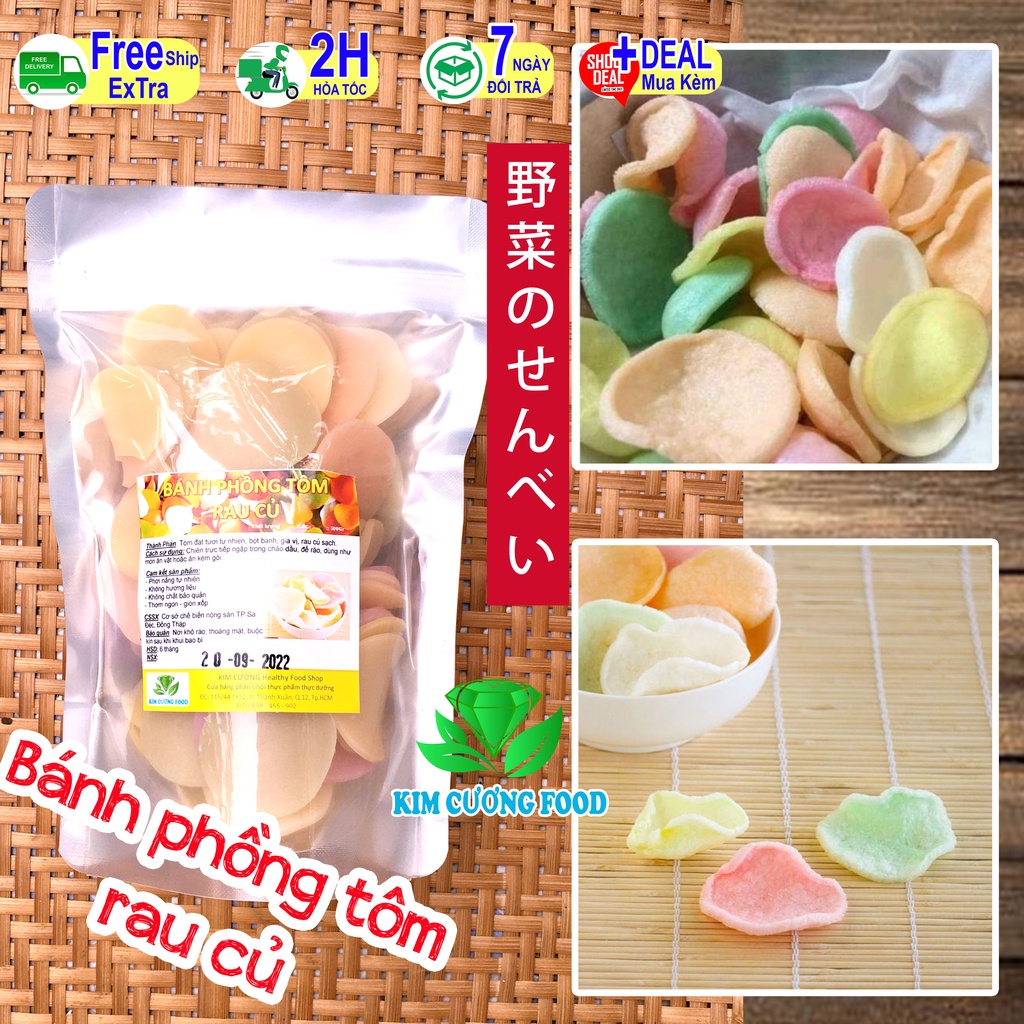 Bánh phồng tôm rau củ tự nhiên ăn chay ăn mặn, bánh phồng cho cả trẻ em và người lớn ăn kiêng