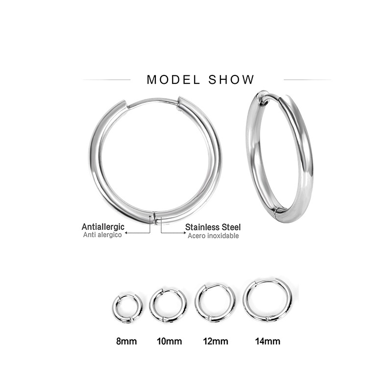 Khuyên Tai Tròn Màu Đen Bạc Bằng Thép Titan Không Gỉ Fantastic789 Dành Cho Nam Nữ