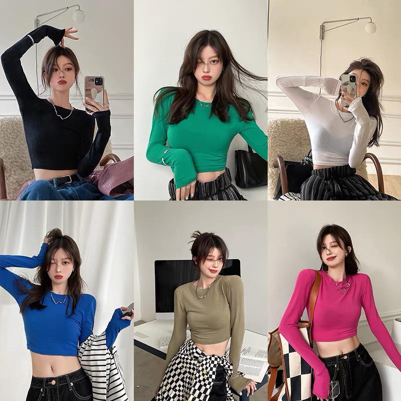 Áo thun tăm BASIC CROPTOP LỬNG tay dài