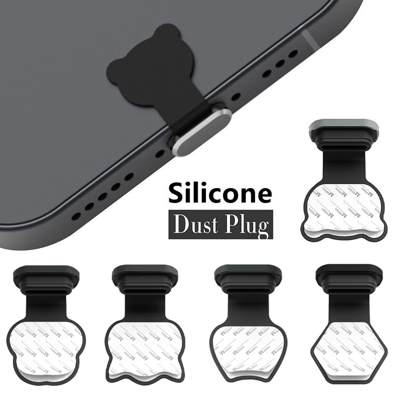 Nắp Đậy Cổng Sạc Chống Bụi Chống Nước Bằng Silicon Cho IPhone Type-C Hình Gấu / Đám Mây / Mèo / Gấu Lầu Năm Góc