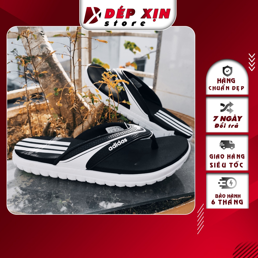 Dép Xỏ Ngón Adidas Cao Cấp Siêu Bền Nhẹ Chống Trơn Đen Đế Trắng