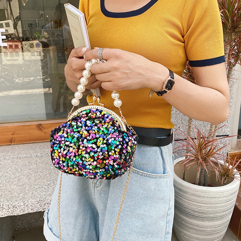 Ielgy Túi Đeo Chéo mini Hình Vỏ Sò Đính Kim Sa Siêu Lấp Lánh Cho Nữ