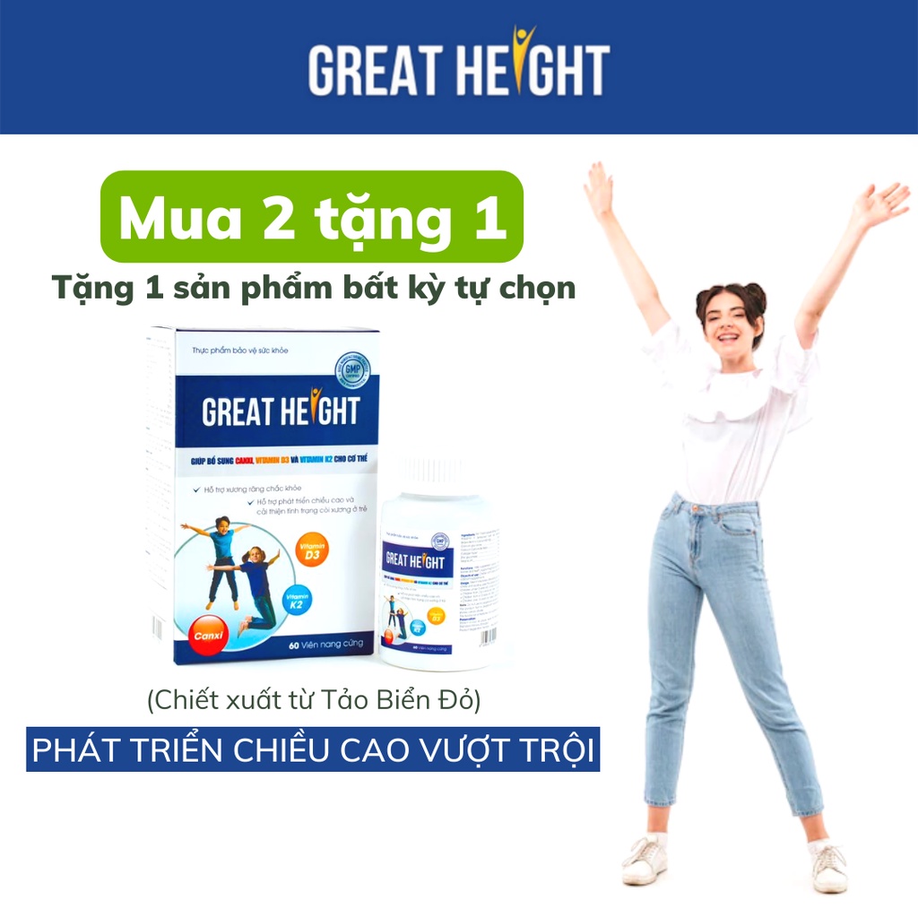 [Combo] 2 Hộp viên uống tăng chiều cao cho trẻ Great Height - Bổ sung canxi, giúp tăng chiều cao, xương chắc khoẻ