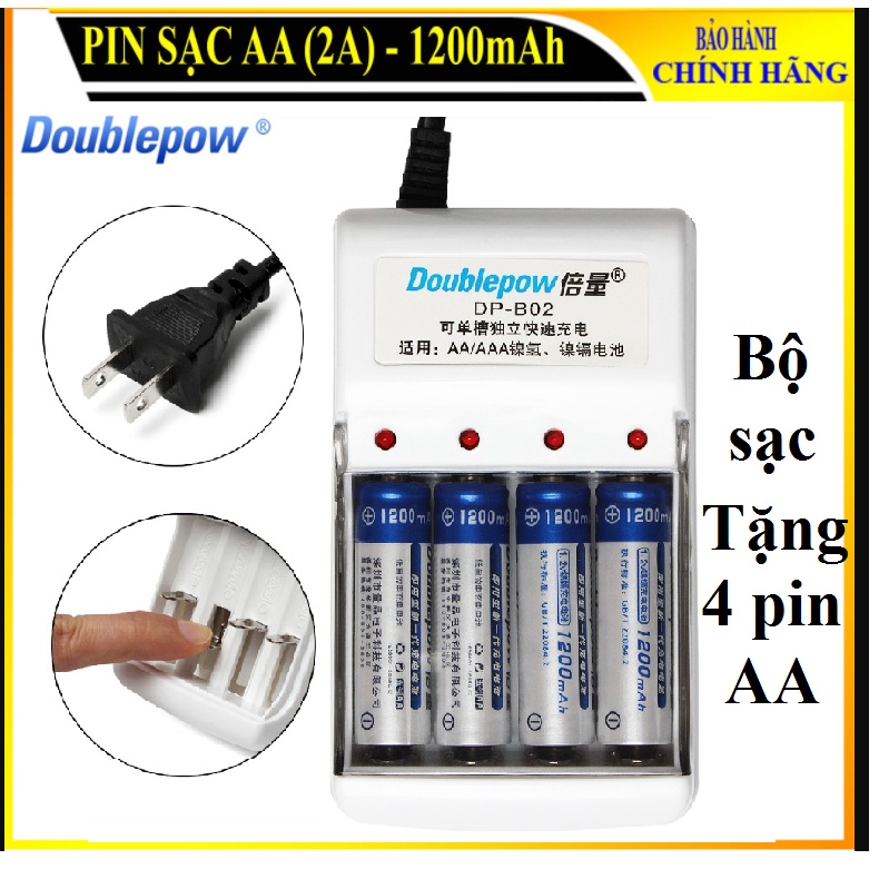 Bộ 4 Pin Tiểu Sạc AA 1200mAh, Sạc Pin Doublepower